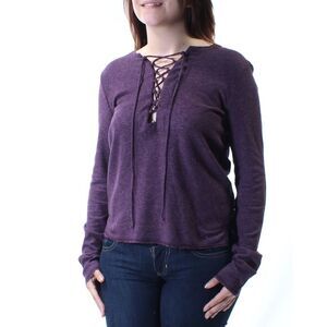 CHELSEA SKY Womens Purple Tie Long Sleeve V Neck Tunic Top Size: S